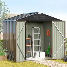 Patiowell 8 Ft W X 6 Ft D Outdoor Storage Brown Metal Shed With Sloping Roof And Double Lockable Door 44 5 Sq Ft