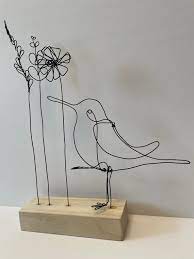 Wildflowers And Bird Wire Art Sculpture