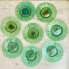 Art Deco Murano Green Re Glass Plates