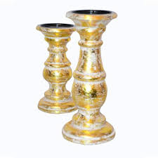 Distressed Gold Wooden Candleholder