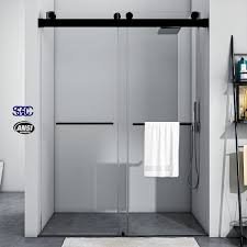 Toolkiss 58 In 60 In W X 76 In H Sliding Frameless Shower Door In Matte Black With Clear Glass