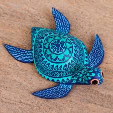 Wood Alebrije Sea Turtle Figurine In