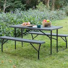 Gardenised Qi004446gy Gray Outdoor Foldable Woodgrain Portable Picnic Table Set 5 Feet Long