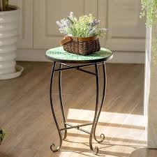 Green Steel Accent Table Plant Stand