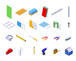 Drywall Icons Set Isometric Vector