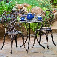 Noble House Nassau Outdoor 3 Piece Aluminum Bistro Set In Shiny Copper