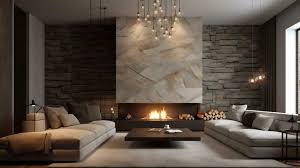 Fireplace Decorated With Stone Tiles In