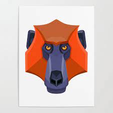 Baboon Head Flat Icon Poster By