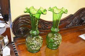 Pair Of Victorian Green Glass Vases