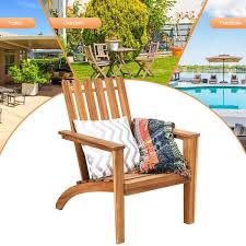 Outdoor Wooden Adirondack Chair Patio Lounge Chair W Armrest Natural