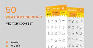 50 Weather Line Icon Set Template