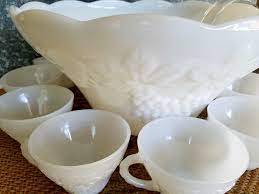 Milk Glass Punch Bowl Set Anchor