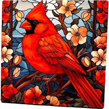 Cardinal Bird Stained Glass Print Look