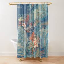 Chinese Painting Shower Curtain Blue