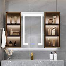 40 Black Wall Mounted Led Lighted Bathroom Medicine Cabinet Vanity Mirror With Storage