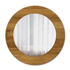 Round Mirror Decor Rustic Oak