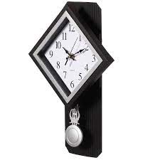 Clockswise Traditional Black Square Wood Looking Pendulum Plastic Wall Clock For Living Room Kitchen Or Dining Room