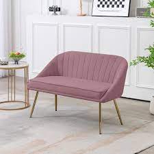 Modern 48 In Golden Base Velvet Tufted 2 Seats Pink Loveseat Sofa For Living Room Furniture Sets