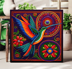 Huichol Digital Art Hummingbird Print