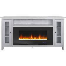 Cambridge Somerset 70 In White Electric Fireplace Tv Stand With Multi Color Led Flames Crystal Rock Display And Remote Control