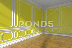 Empty Yellow Room Corner With Molding