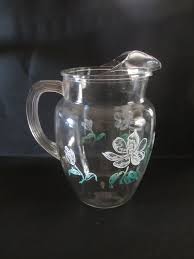 Vintage Clear Glass Pitcher With White
