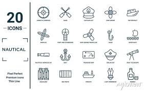Nautical Linear Icon Set Includes Thin