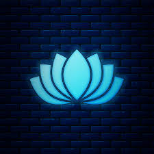 Glowing Neon Lotus Flower Icon Isolated