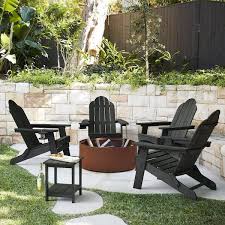 Black Folding Adirondack Chair Weather Resistant Plastic Fire Pit Chairs Set Of 4