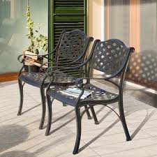 Nuu Garden 2 Piece Cast Aluminum Outdoor Arm Dining Chair Patio Bistro Chairs In Black
