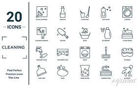 Cleaning Linear Icon Set Includes Thin