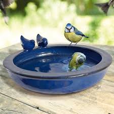 Buy Ceramic Bird Bath Blue With 2 Birds
