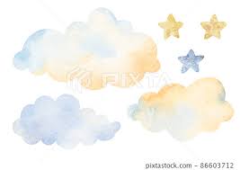 Watercolor Clouds Moon Stars