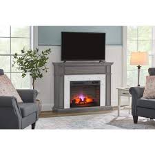 Pritchett 53 In W Wall Media Mantel Electric Fireplace In Gray Finish