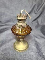 Vintage Amber Glass Mini Small Oil Lamp