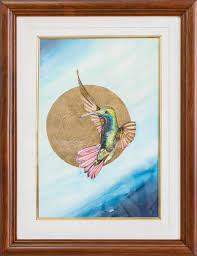 Watercolor Hummingbird Painting With A Cedar Frame