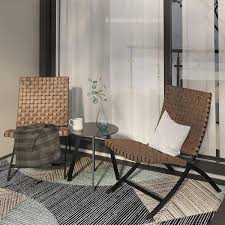 3 Piece Rattan Patio Set Furniture Foldable Wicker Lounger Chairs W Coffee Table For Outdoor Lawn Garden Balcony Natural