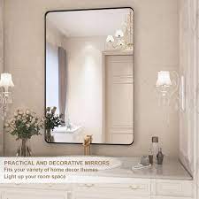 Klajowp 36 In W X 24 In H Small Rectangular Framed Wall Mounted Bathroom Vanity Mirror In Black
