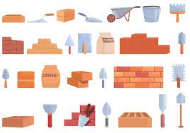 Brick And Mortar Icons Set Cartoon