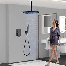 Led Black Shower Faucet Set Rainfall