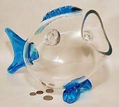 Blue Fish Bowl Sculpture Vtg Table Art