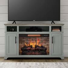Hillrose 52 In Freestanding Electric Fireplace Tv Stand In Pale Mint With Rustic Taupe Oak Top