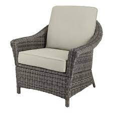 Hampton Bay Chasewood Brown Wicker Outdoor Patio Stationary Lounge Chair With Cushionguard Biscuit Cushions