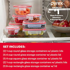 Pyrex Freshlock 14 Piece Mixed Size Glass Food Storage Meal Prep Container Set Airtight Leakproof With Locking Lids For Lunch And Meal Prep