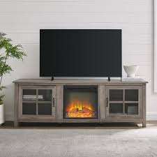 Walker Edison Furniture Company Simple 70 In Grey Wash 2 Door Tv Stand With Electric Fireplace Max Tv Size 75 In