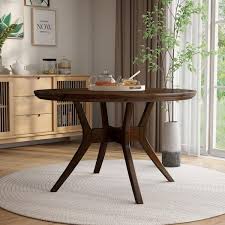 Round Walnut Wood Dining Table Seats