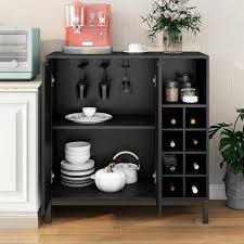 Seafuloy Black Wood Bar Cabinet With