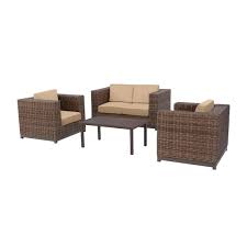 4 Piece Brown Wicker Outdoor Patio