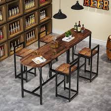 3 Piece Rectangular Dark Antique Oak Wood Top Bar Table Set 2 Person Counter Height Dining Room Set