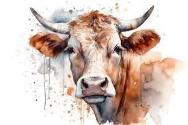 Beautiful Watercolor Drawing Cow